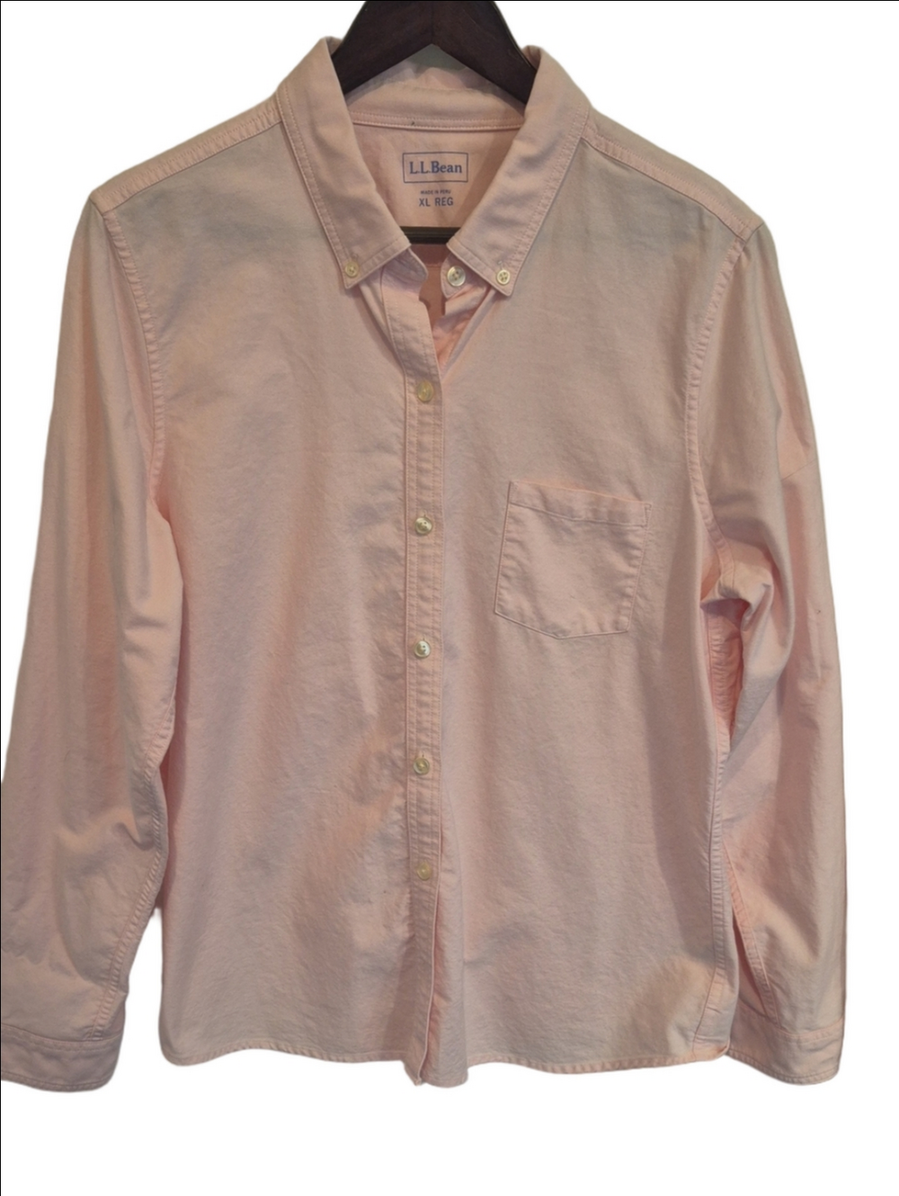 L.L. Bean Cotton Pink Casual Button-Down Oxford Shirt In XL